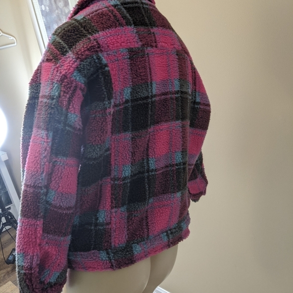 APPARIS teddy jacket short coat plaid pink blue - Picture 4 of 11